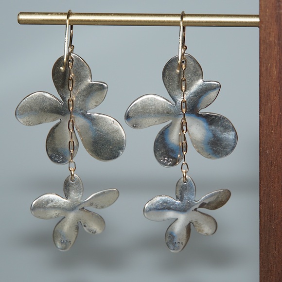 Two Tone Dangling Orchid Earrings - Picture 3 of 5